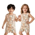 thumbnail image 1 of CAIVO Kids 2 Piece Pajama Sets Unisex Cartoon Stripe Pattern Sleeveless Pjs Set Round Neck Button Down Tank Tops Elastic Waist Shorts Loungewear Sleepwear, 1 of 3