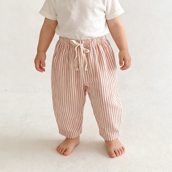 CAIVO Kids Baby Girl Boy Minimalist Striped Pants Daily Elastic Waist Pants Trousers Lightweight Summer Child Breathable Comfort