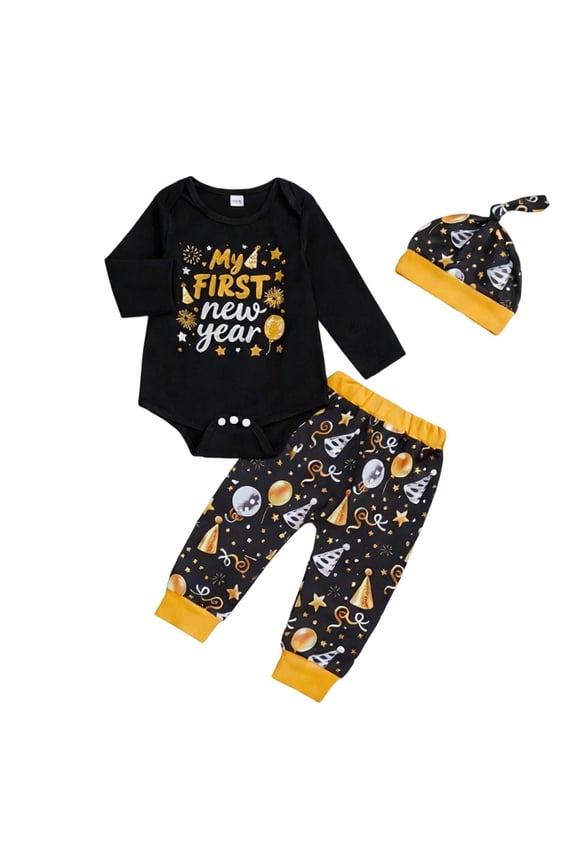 Kids Baby Girls Long Sleeve Romper Outfit Print Outfit Sets With Hat And Pants Three Piece Coordinated Ensemble Breathable Clothing Sets