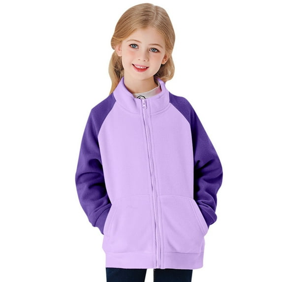 CAIVO Kids Boys Girls Colorblock Full Zip Long Sleeve Polar Jacket Toddler Coats Tops Boho Child Daily Wear