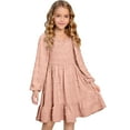 thumbnail image 1 of CAIVO Kids Casual Dresses Elegant Long Sleeve Square Neck Ruffle Detail Smocked Waist Casual Party Dress For Girls Comfortable Everyday Wear Breathable Sundress, 1 of 5