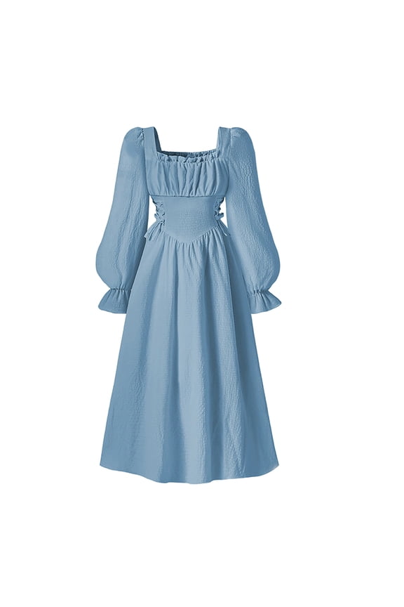 Kids Casual Dresses French Square Neck Girls Party Dress With Puff Sleeves Elegant Waist Defining Flared Gown For Autumn Fall Season Formal Occasions And Special Events Holiday Sundress
