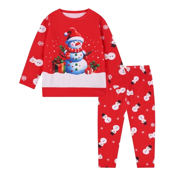 CAIVO Kids Christmas 2 Piece Pajama Sets Girls O-Neck Long Sleeve T-Shirts Pants Boys Xmas Loungewear Sleepwear