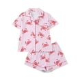thumbnail image 1 of CAIVO Kids Crab Printed Lapel Short Sleeve Tops And Shorts Girls Comfortable Home 2 Piece Pajama Set For Sleep, 1 of 4