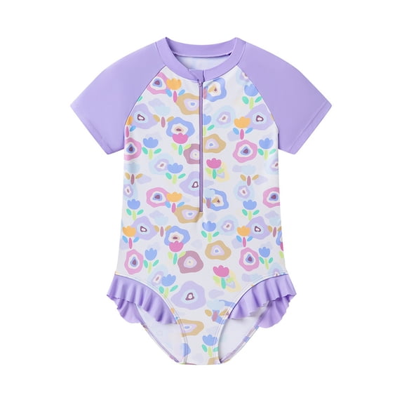 CAIVO Kids Floral Print Girls One-Piece Swimsuit Cute Toddler Bathing Suit For Baby Beach Pool Water Play Comfort Summer Swimwear