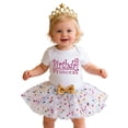 thumbnail image 1 of CAIVO Kids Girls Birthday Party Outfit Sets O-Neck Short Sleeve Romper Dress With Hair For Toddler First Year Celebration Photoshoot Classic Clothing Sets, 1 of 5
