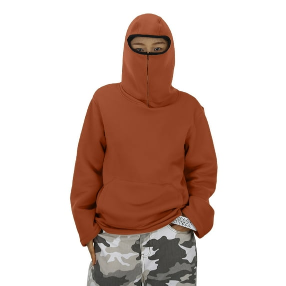 CAIVO Kids Girls Boys Hooded Sweatshirt Solid Color Pullover Long Sleeve With Face Shield Soft Warm Fabric For Teen Casual Outerwear Comfort Tops Fashionable Wear