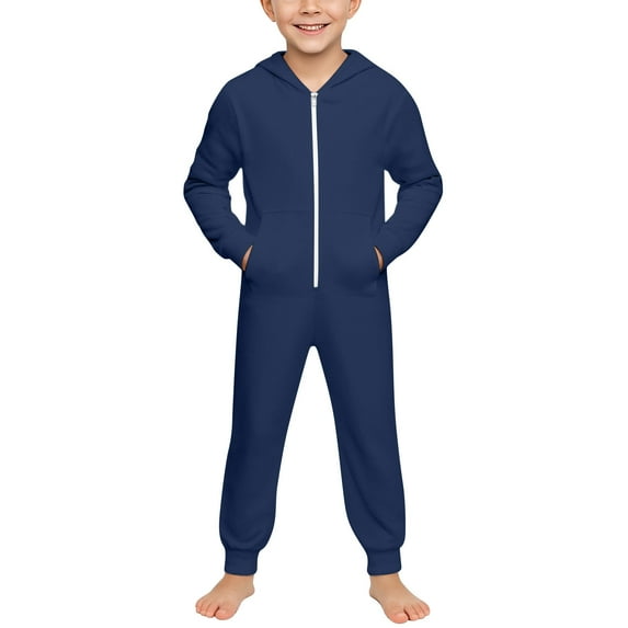 CAIVO Kids Girls Boys Solid Color Long Sleeve Zipper Sweatershirt Hooded Romper Jumpsuit Winter With Pocket Onesie Jumpsuits For Children Classic One-Pieces