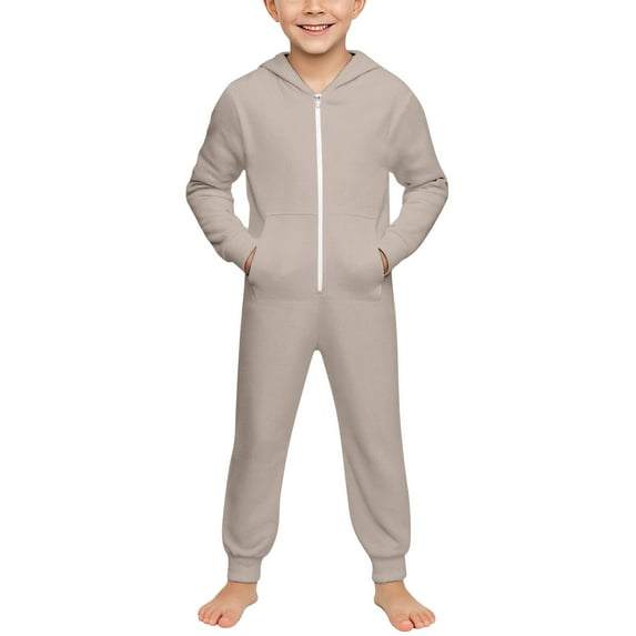 CAIVO Kids Girls Boys Solid Color Long Sleeve Zipper Sweatershirt Hooded Romper Jumpsuit Winter With Pocket Onesie Jumpsuits For Children Lovely One-Pieces