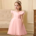 thumbnail image 1 of CAIVO Kids Girls Dress Gown O-Neck Solid Color Party Formal Wear Tutu Dresses Summer Fly Sleeve Holiday Sundress, 1 of 4
