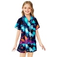 thumbnail image 1 of CAIVO Kids Girls Halloween Ghost Printed Imitation Silk 2 Piece Pajama Sets Lapel Short Sleeve Button Down Shirt With Shorts Pjs, 1 of 3
