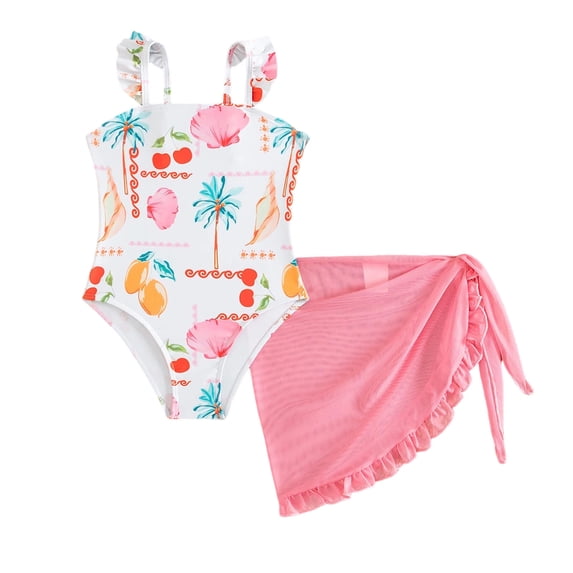 CAIVO Kids Girls One-Piece Swimsuit With Flowy Cape Ruffle Bathing Suit For Toddlers Versatile Summer Swimwear