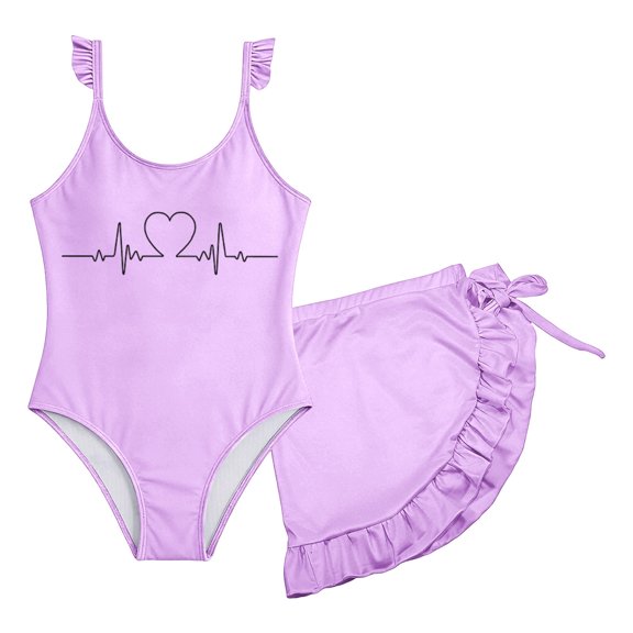 CAIVO Kids Girls Ruffle Swimsuit Two Piece With Bowknot And Heart Design Cute Tankini Swimsuit With Skirt For Swim Beach Cute Summer Swimwear