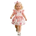 thumbnail image 1 of CAIVO Kids Girls Short Sleeve O-Neck Romper Bodysuit Floral Suspender Skirts Outfit Sets Leisure Clothing Sets, 1 of 9