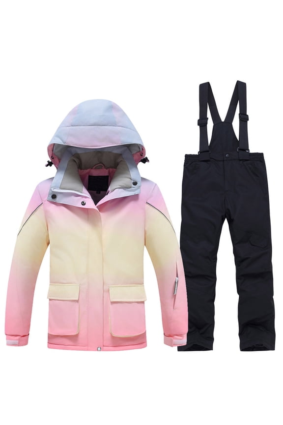 Kids Girls Ski Winter Water Windproof Thermal Snowsuit Long Sleeve O-Neck Jacket Pants Outfit Cold Weather Outdoor Activities Birthday Santa Elk Clothes Sets