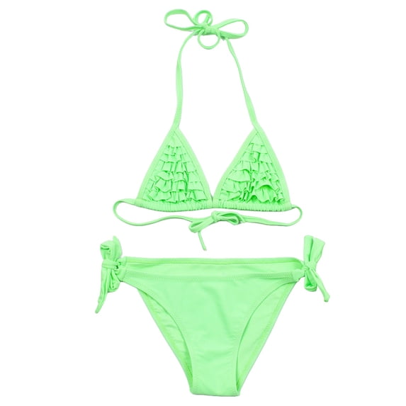 CAIVO Kids Girls Summer Swimwear Floral Bikini With Layered Ruffle Trim And Matching Bottom For Beach Pool Party Adorable Swimsuit Sets