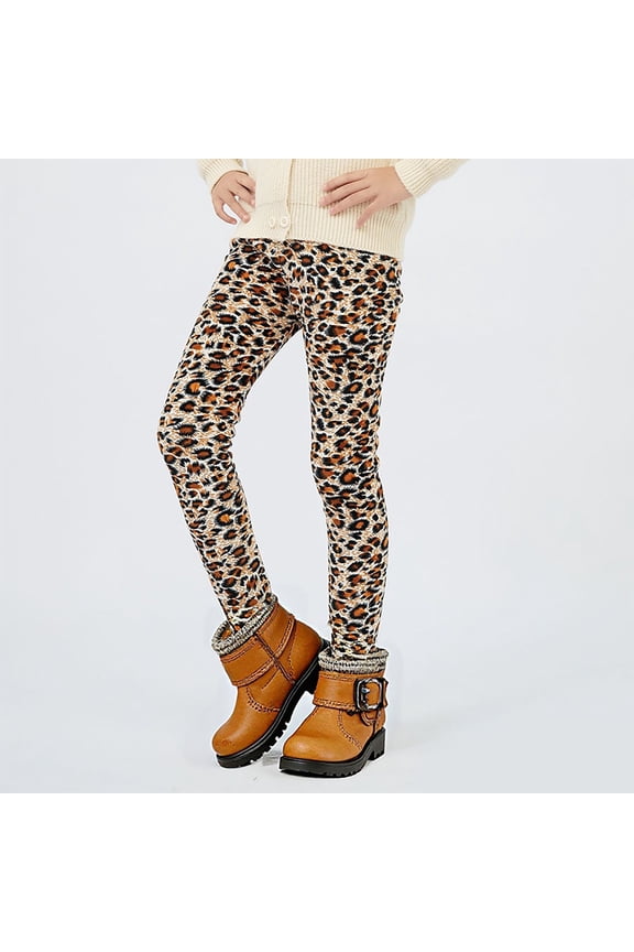 Kids Girls Thermal Leggings Winter Base Layer Pants With Cute Heart Leopard Print Designs Soft Warm Fuzzy Tights For Cold Weather Outdoor Activities Boho Trousers