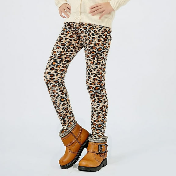 CAIVO Kids Girls Thermal Leggings Winter Base Layer Pants With Cute Heart Leopard Print Designs Soft Warm Fuzzy Tights For Cold Weather Outdoor Activities Fashionable Trousers