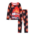 thumbnail image 1 of CAIVO Kids Halloween Print Flame Fire Truck O-Neck Long Sleeve Tops And Pants For Boys Cozy 2 Piece Pajama Set For Autumn, 1 of 7