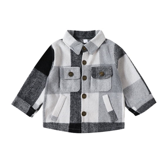 CAIVO Kids Long Sleeve Lapel Plaid Printed Jacket Blouse Shirt Tops Fashionable Coats