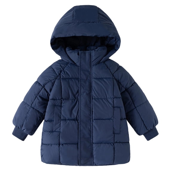 CAIVO Kids Long Winter Coats Warm Hooded Outerwear For Boys Girls Insulated Quilted Jacket For Cold Weather Long Sleeve Trendy Dailywear