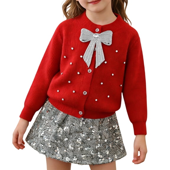 CAIVO Kids Outfit Sets Girls Style Cardigan With Rhinestones And Bow Versatile Knitted Skirts Autumn Winter Versatile Clothing Sets
