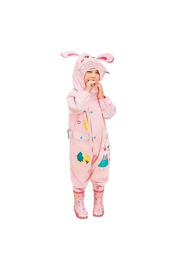 Kids Rain Suit Waterproof One-Pieces Long Sleeve Coverall Cartoon Rain Toddler Boys Girls Raincoat Lightweight Cartoon Hoodie Rain Jacket Jumpsuits