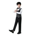 thumbnail image 1 of CAIVO Kids Shiny Solid Color Vest And Trouser For Boys Long Sleeve Shirts With Vest And Pants Holiday Performance Outfit Sets Soft Clothes Sets, 1 of 3