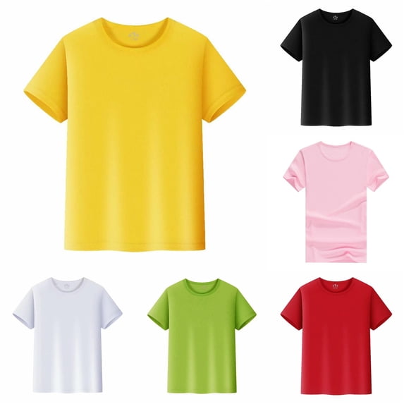 CAIVO Tshirts for Kids Boys Girls Short Sleeve Plain Tops Solid Color Tees Unisex Toddler Children O-Neck T Shirt