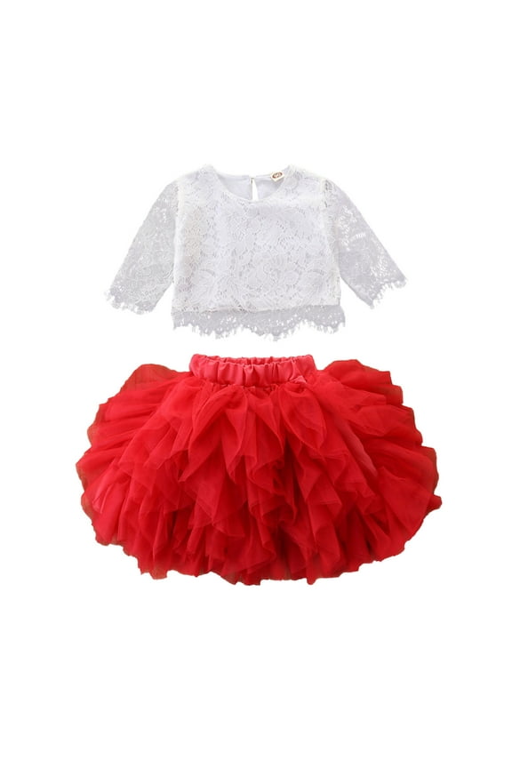 Kids Toddler Baby Girls Autumn Winter Tulle Cotton Long Sleeve Tops Skirts Sets Clothes Breathable Child Daily Wear