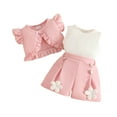 thumbnail image 1 of CAIVO Kids Toddler Girls Fly Sleeve Ruffles O-Neck Coat Vest Tops Skirts Floral Shorts Outfit Sets Relaxed Fit Clothes Sets, 1 of 4