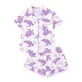 thumbnail image 1 of CAIVO Kids Tortoise Printed Lapel Short Sleeve Tops And Shorts Girls Comfortable Home 2 Piece Pajama Set For Sleep, 1 of 4