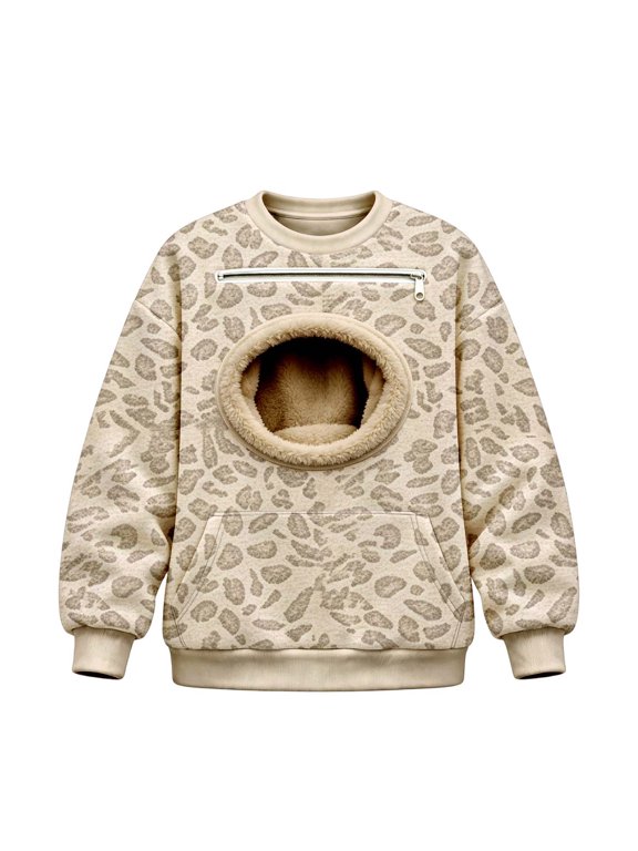 Leopard Print Men Women Unisex Pet Pouch Hoodie Cat Sweatshirt with Zipper Pouch Pocket for Dogs Long Sleeve Tops
