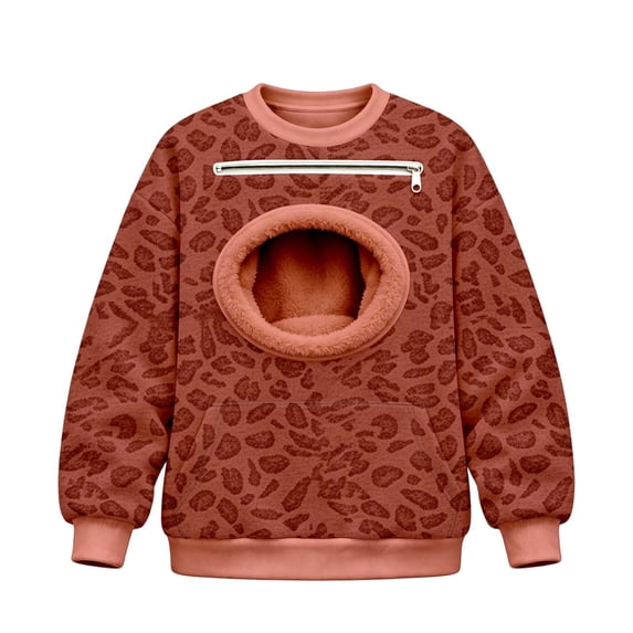 CAIVO Leopard Print Men Women Unisex Pet Pouch Hoodie Cat Sweatshirt with Zipper Pouch Pocket for Dogs Long Sleeve Tops