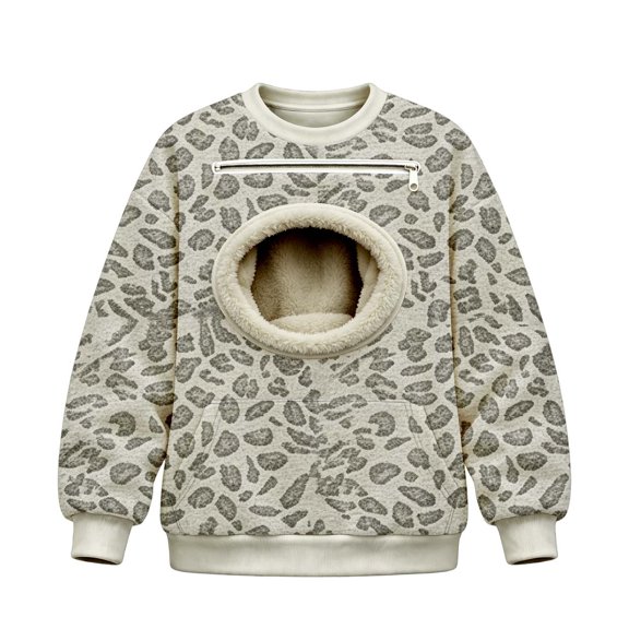CAIVO Leopard Print Men Women Unisex Pet Pouch Hoodie Cat Sweatshirt with Zipper Pouch Pocket for Dogs Long Sleeve Tops