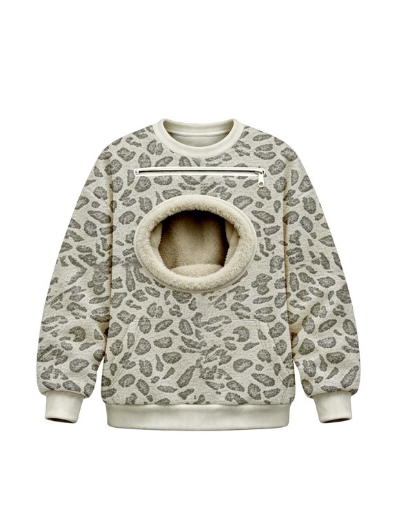 Leopard Print Men Women Unisex Pet Pouch Hoodie Cat Sweatshirt with Zipper Pouch Pocket for Dogs Long Sleeve Tops