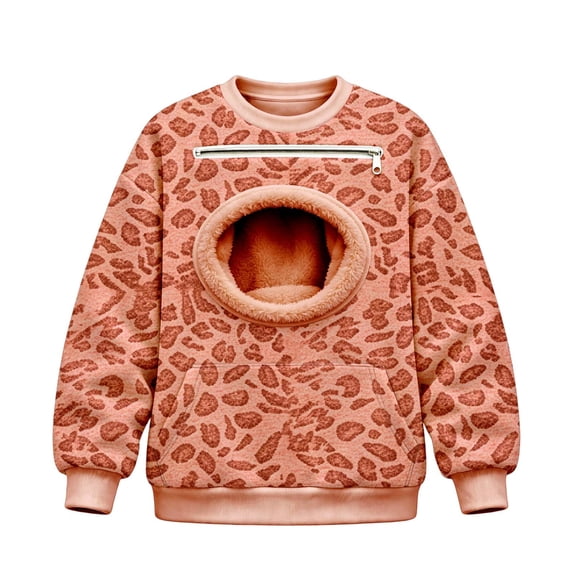 CAIVO Leopard Print Men Women Unisex Pet Pouch Hoodie Cat Sweatshirt with Zipper Pouch Pocket for Dogs Long Sleeve Tops