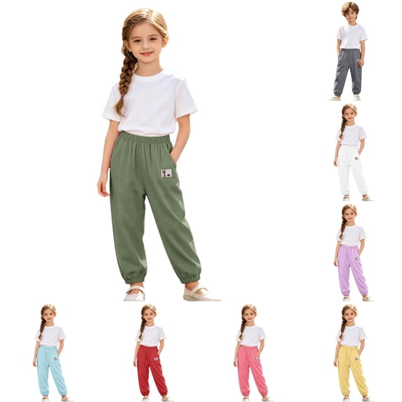 CAIVO Lightweight Girls Summer Pants With Pockets For Breathable Soft Kids Trousers For Outdoor Play Adorable Solid Color Bottoms