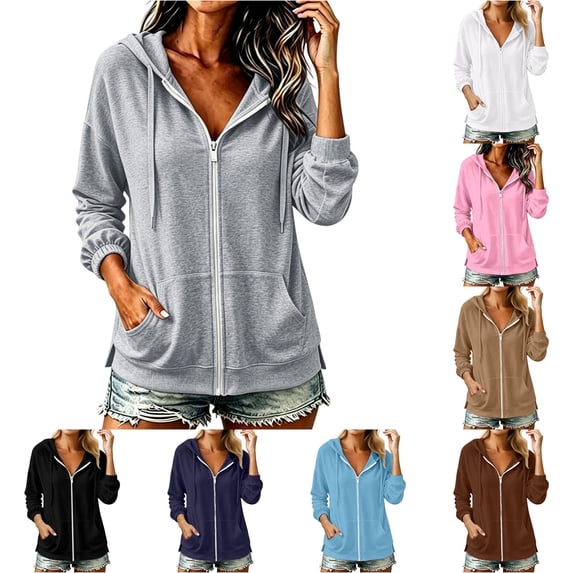 CAIVO Long Sleeve Hoodies For Women Casual Fashion Hooded Sweatshirt With Side Slit And Pockets Solid Color Running Tops