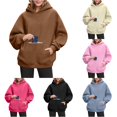 thumbnail image 1 of CAIVO Long Sleeve Hoodies For Women Cozy Relaxed Fit Hooded Sweatshirt With Front Pockets Casual Winter Pullover Solid Color Athletic Tops, 1 of 7