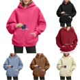 thumbnail image 1 of CAIVO Long Sleeve Hoodies For Women Cozy Relaxed Fit Hooded Sweatshirt With Front Pockets Casual Winter Pullover Solid Color Cold Weather Tops, 1 of 7