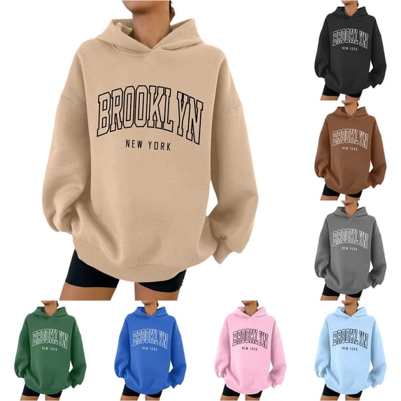 CAIVO Long Sleeve Hoodies For Women Sweatshirts Cute Letter Prints Lightweight Pullover Tops Hoodies Sweatshirt Tops Running Dailywear