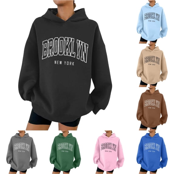CAIVO Long Sleeve Hoodies For Women Sweatshirts Cute Letter Prints Lightweight Pullover Tops Hoodies Sweatshirt Tops Running Dailywear