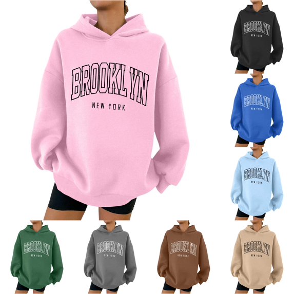 CAIVO Long Sleeve Hoodies For Women Sweatshirts Cute Letter Prints Lightweight Pullover Tops Hoodies Sweatshirt Tops Vacation Dailywear