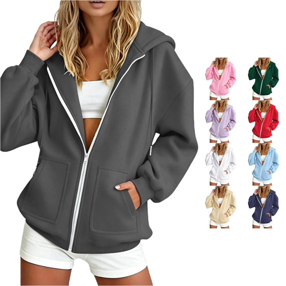 CAIVO Long Sleeve Hoodies For Women Winter Warmth Loose Casual Solid Color Vacation Sweatshirts