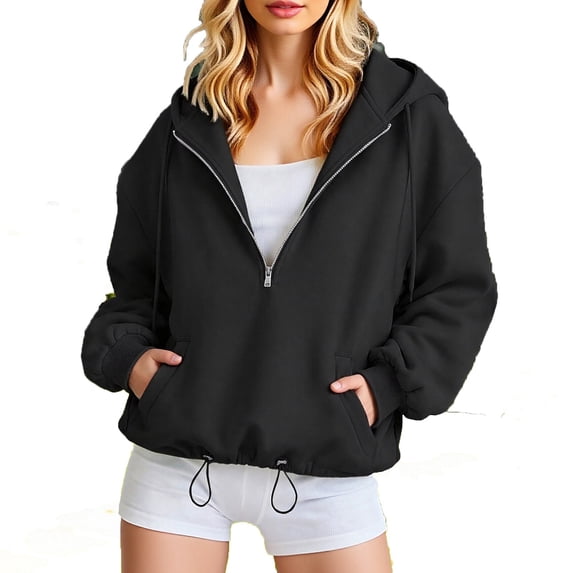 CAIVO Long Sleeve Hoodies For Women Winter Warmth Loose Casual Solid Color Vacation Sweatshirts