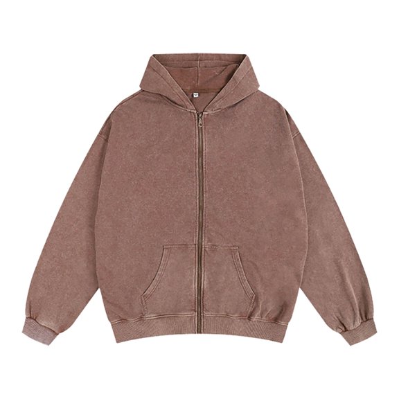 CAIVO Men Water Washed Vintage Hooded Zip Up Oversized And Relaxed Sweatshirt Jacket Christmas Winter Long Sleeve Comfort Tops