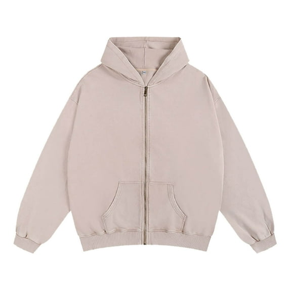 CAIVO Men Water Washed Vintage Hooded Zip Up Oversized And Relaxed Sweatshirt Jacket Christmas Winter Long Sleeve Soft Tops