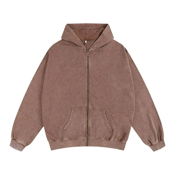 CAIVO Men Water Washed Vintage Hooded Zip Up Oversized And Relaxed Sweatshirt Jacket Christmas Winter Long Sleeve Trendy Tops