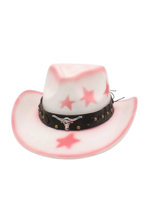 Men Western Cowboy Hat With Studded Bull Head Design And Star Pattern For Fashionable Cowboy Hat With Heart Caps Fashionable Wear
